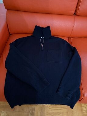 Arket Men's Black Half-Zip Sweater with Chest Pocket